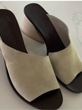 MERCEDES CASTILLO Olive Suede Slip-On Mules